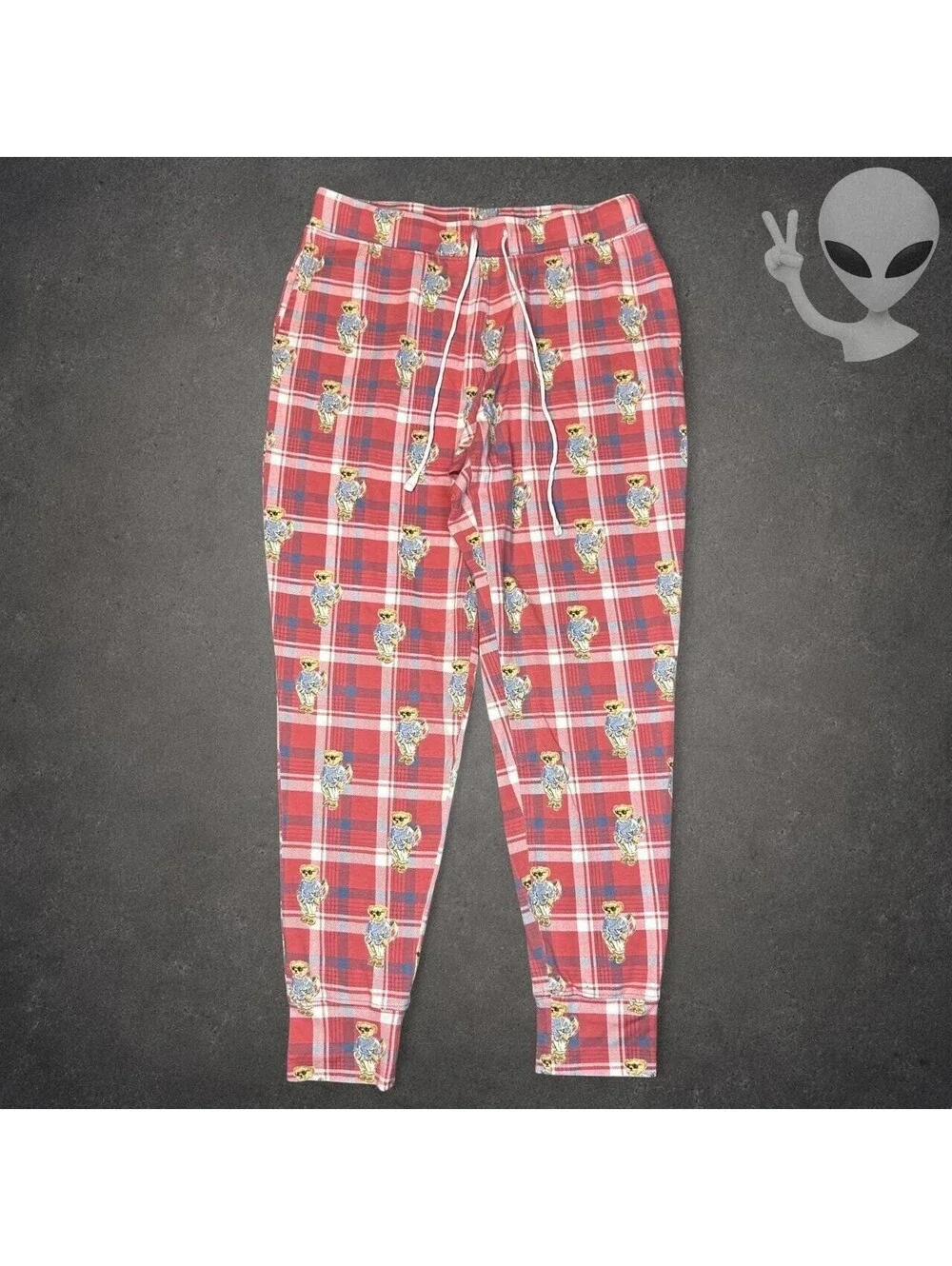 Polo Ralph Lauren Pajama Pants Mens US S Red Plaid Polo Bear Joggers